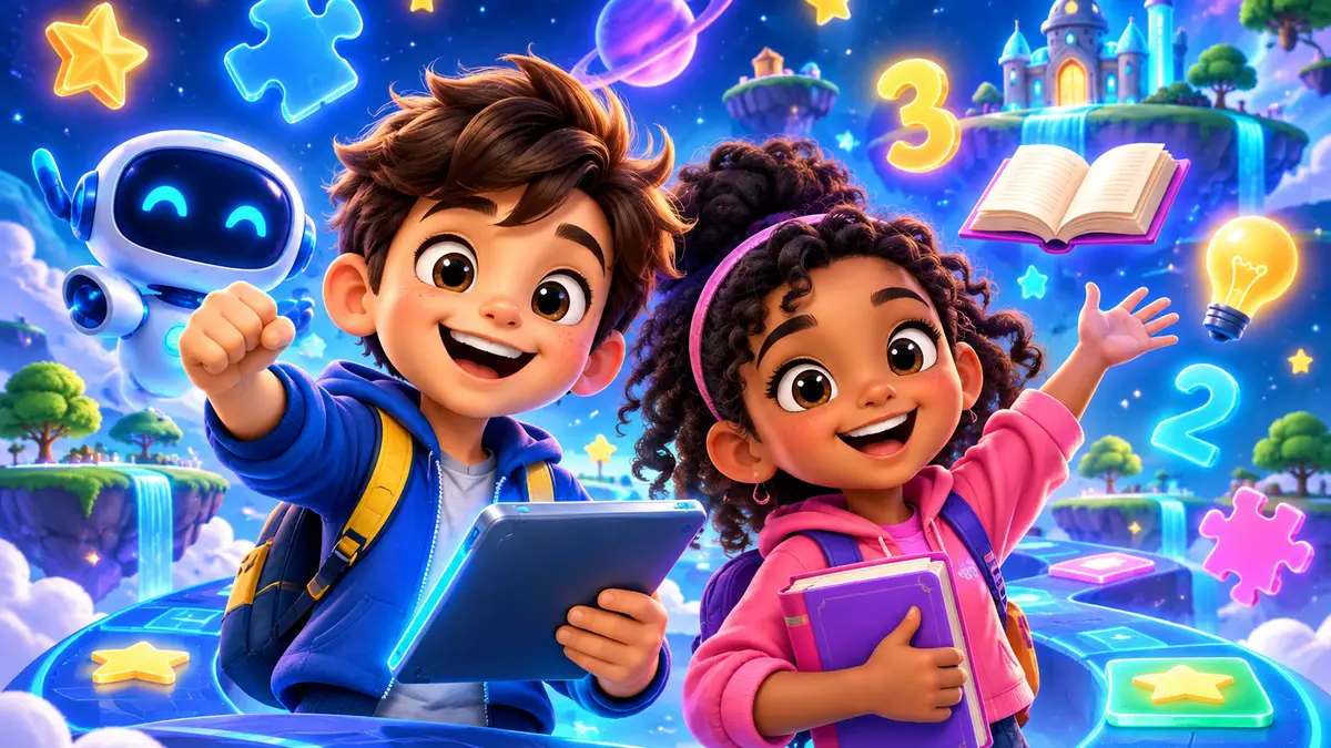 Niño y niña sonriendo mientras aprenden jugando